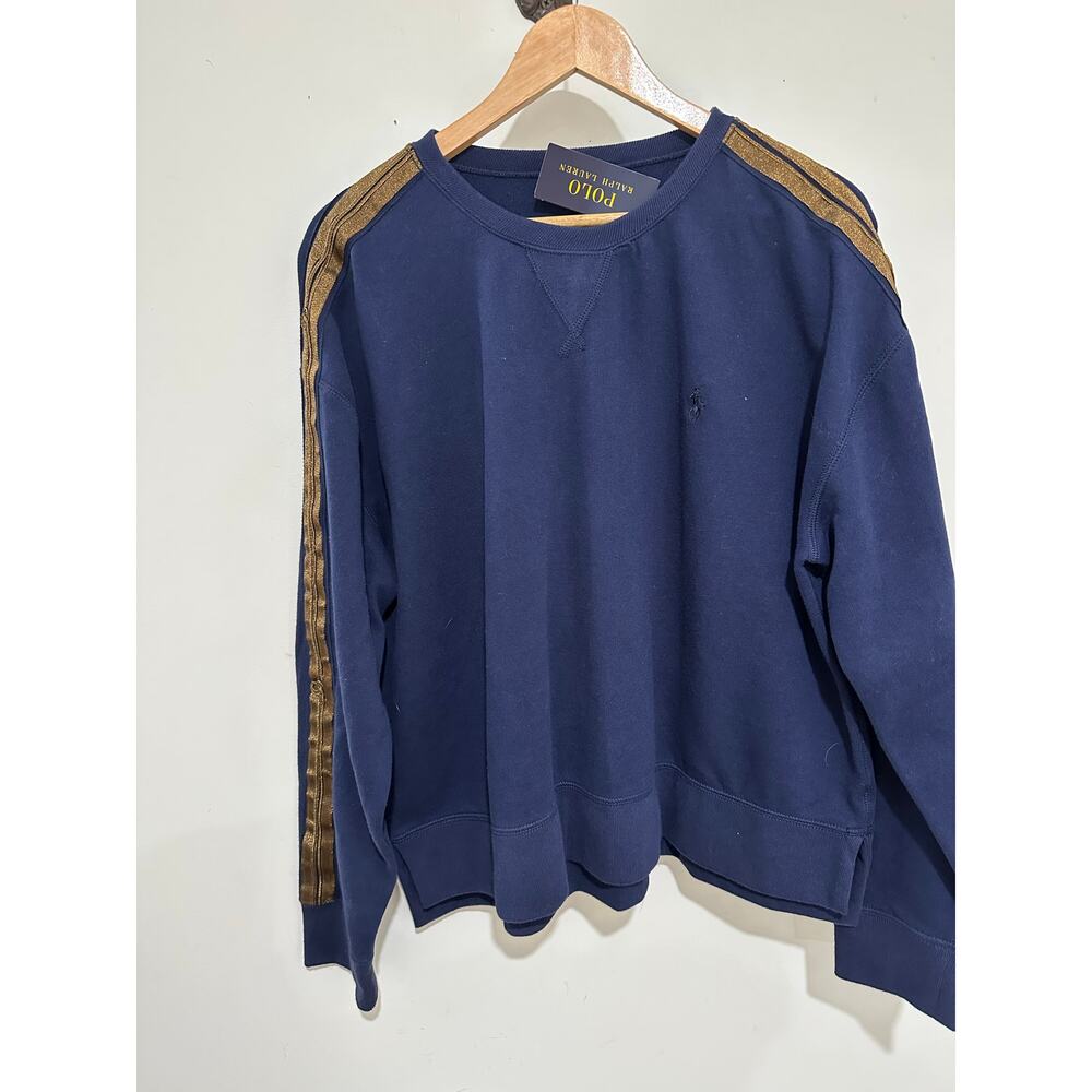 Ralph Lauren Navy Blue Sweater With Bronze Braided Gold Trimned Arms Size XL - Picture 3 of 12